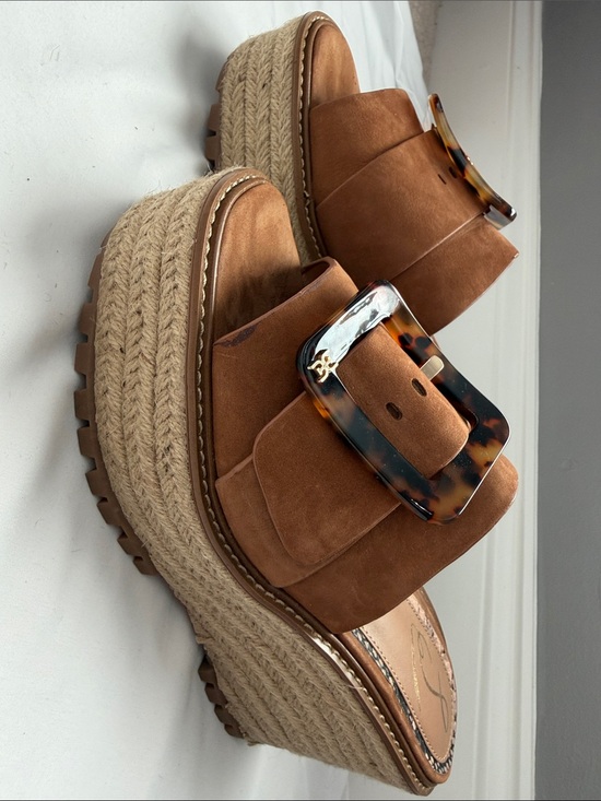 Sam Edelman Shoes - Sam Edelman Livi Suede Espadrille Wedge Slide Sandals with Tortoiseshell Buckle